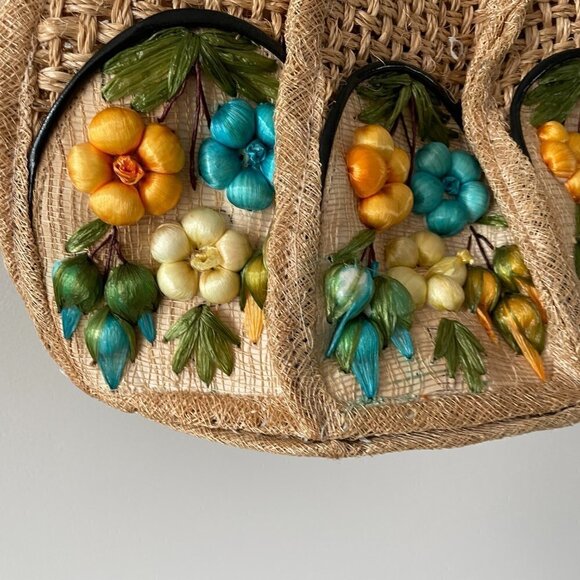 Vintage Crossbody Bag Woven Wicker Straw Floral Boho Brown 11x13 - Picture 7 of 7